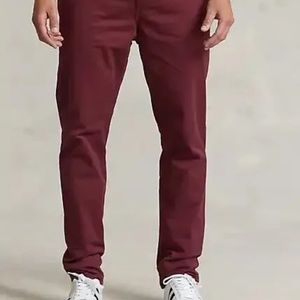 Polo by Ralph Lauren Mens Slim-Fit Stretch Chino Pants Khaki Rich Ruby 34/30 New